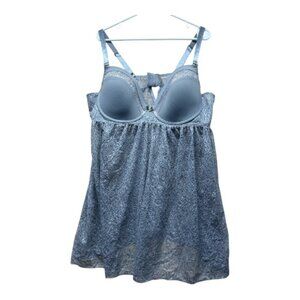 Daisy Fuentes Lace‎ Push Up Babydoll 2X Gray Floral Sheer Plus Size Lingerie